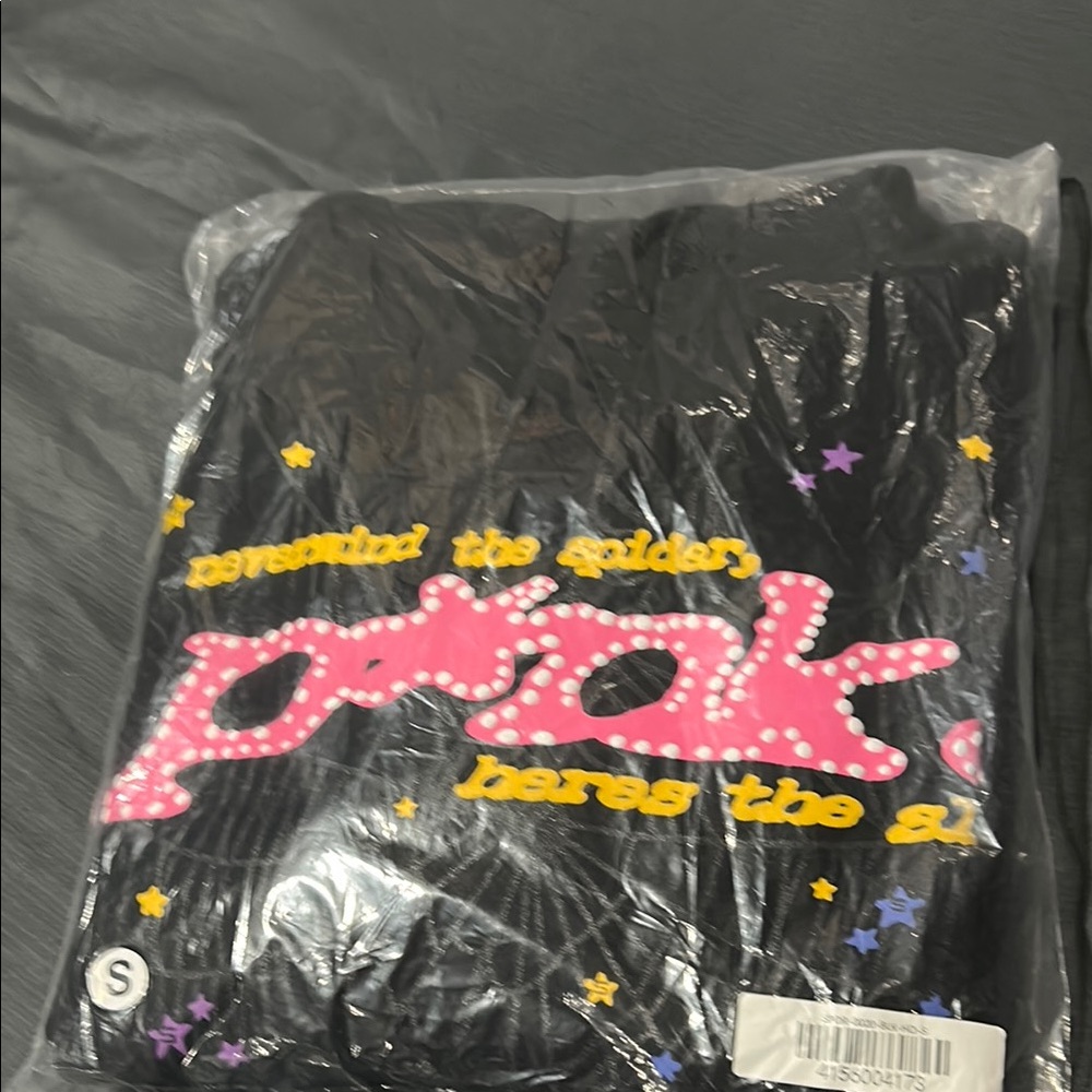 Black Hoodie with Pink and Yellow Graphic
